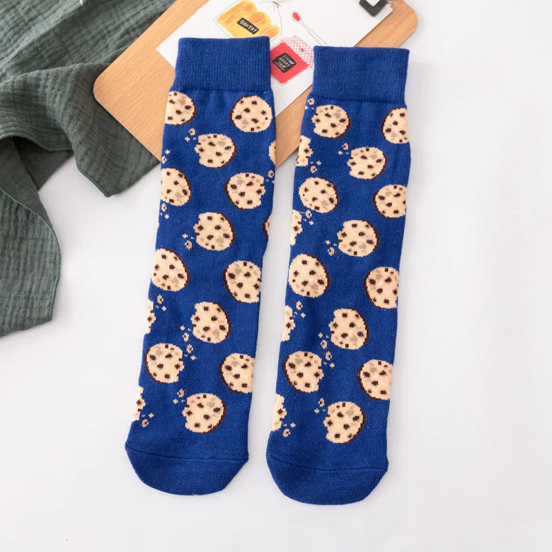 Novelty Food Print Crew Socks – Funny Cartoon Cotton Socks for Casual Wear