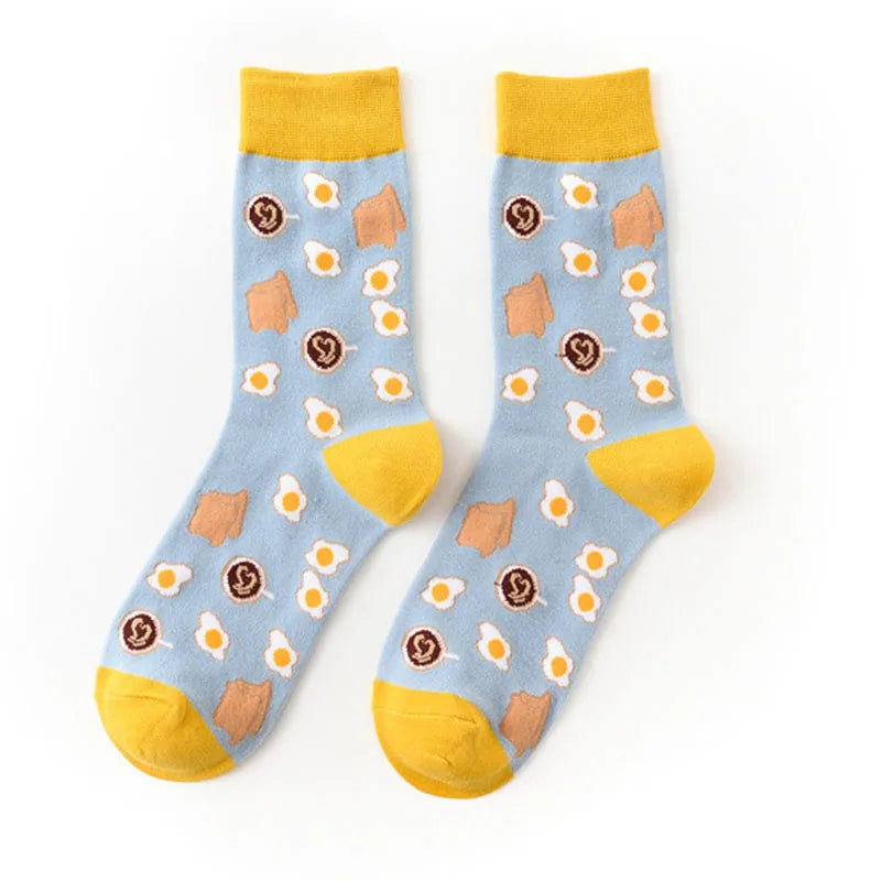 Novelty Food Print Crew Socks – Funny Cartoon Cotton Socks for Casual Wear