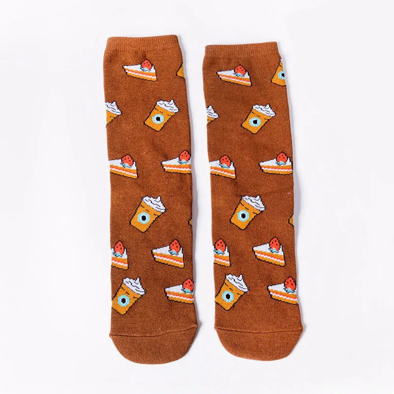 Novelty Food Print Crew Socks – Funny Cartoon Cotton Socks for Casual Wear