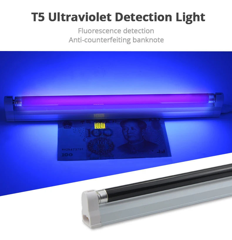 T5 UV Blacklight Tube – 8W 365nm Ultraviolet Lamp for Money Detection and Decor