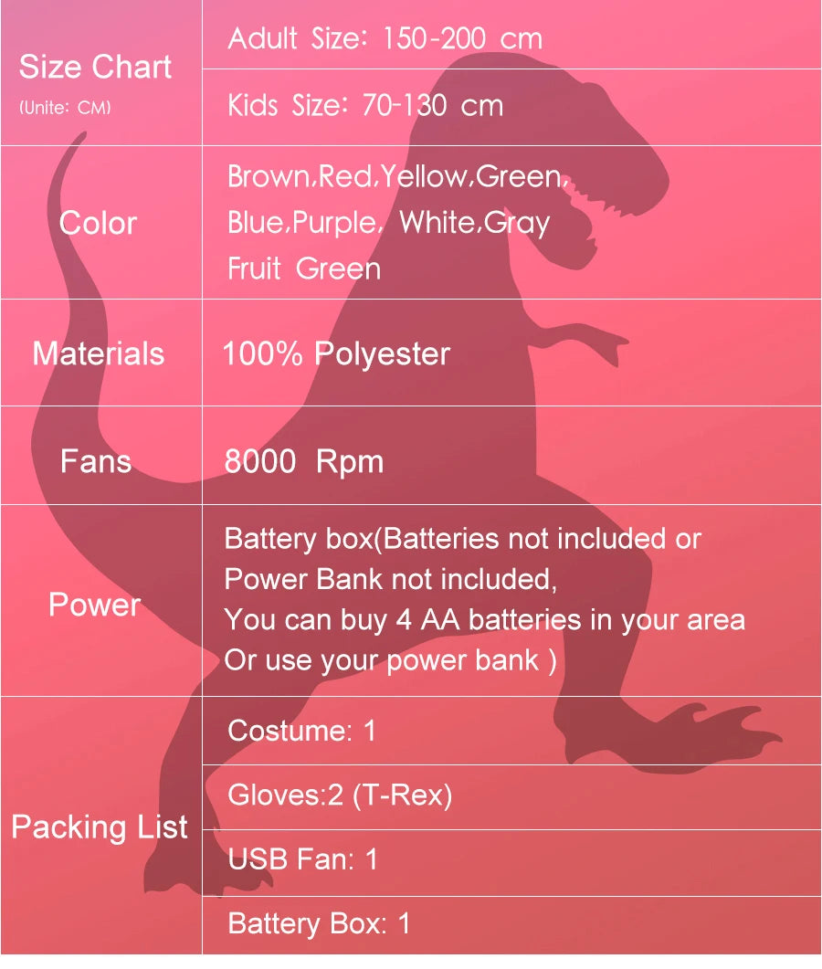 Inflatable T-Rex Costume – Dinosaur Mascot Suit for Kids and Adults