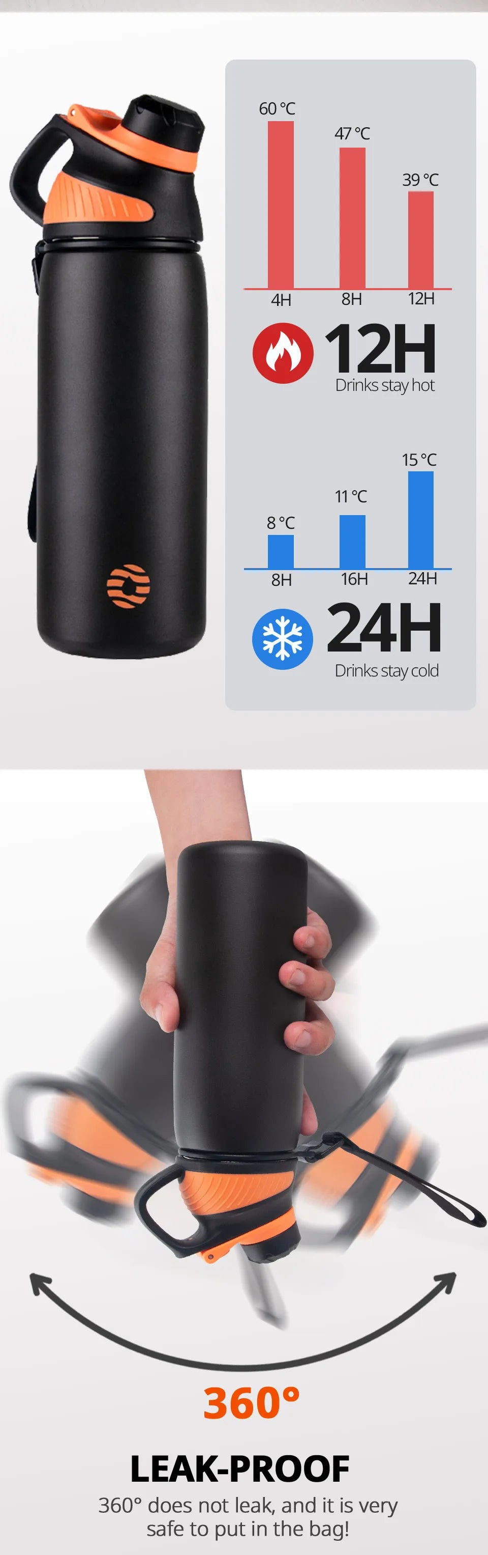 Stainless Steel Vacuum Flask – Magnetic Lid Thermal Mug for Outdoor Sports