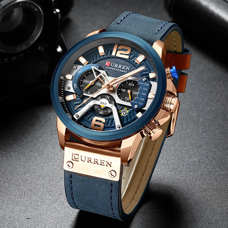 Leather Chronograph Watch – Military Style Sport Accessory for Men