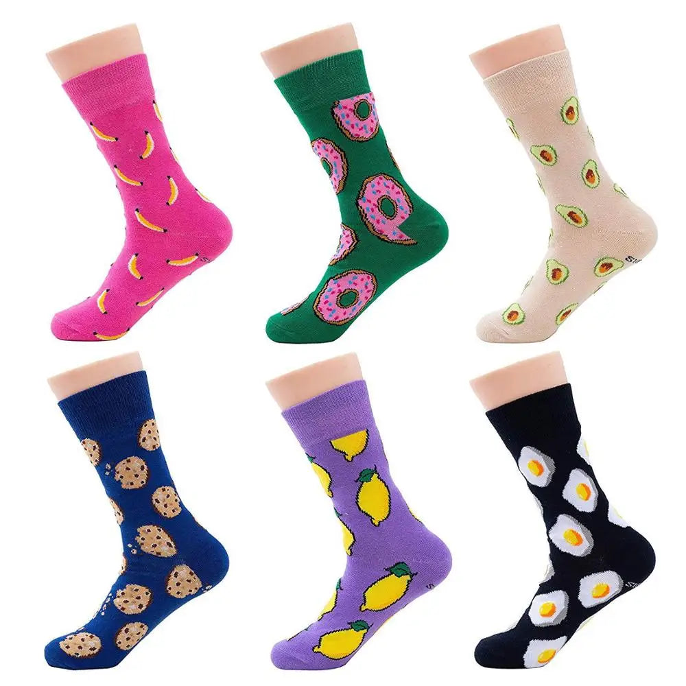 Novelty Food Print Crew Socks – Funny Cartoon Cotton Socks for Casual Wear
