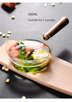Glass Milk Pot with Wooden Handle – Heat Resistant Cookware for Kitchen Use