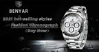 BENYAR Stainless Steel Chronograph Watch – Luxury Quartz for Men