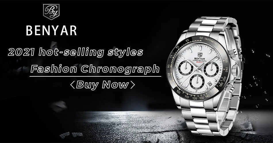 BENYAR Stainless Steel Chronograph Watch – Luxury Quartz for Men