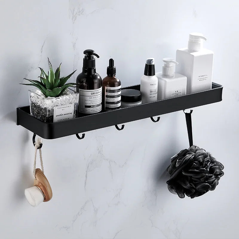 Bathroom Corner Shelf – Adhesive Black Shower Storage for Shampoo