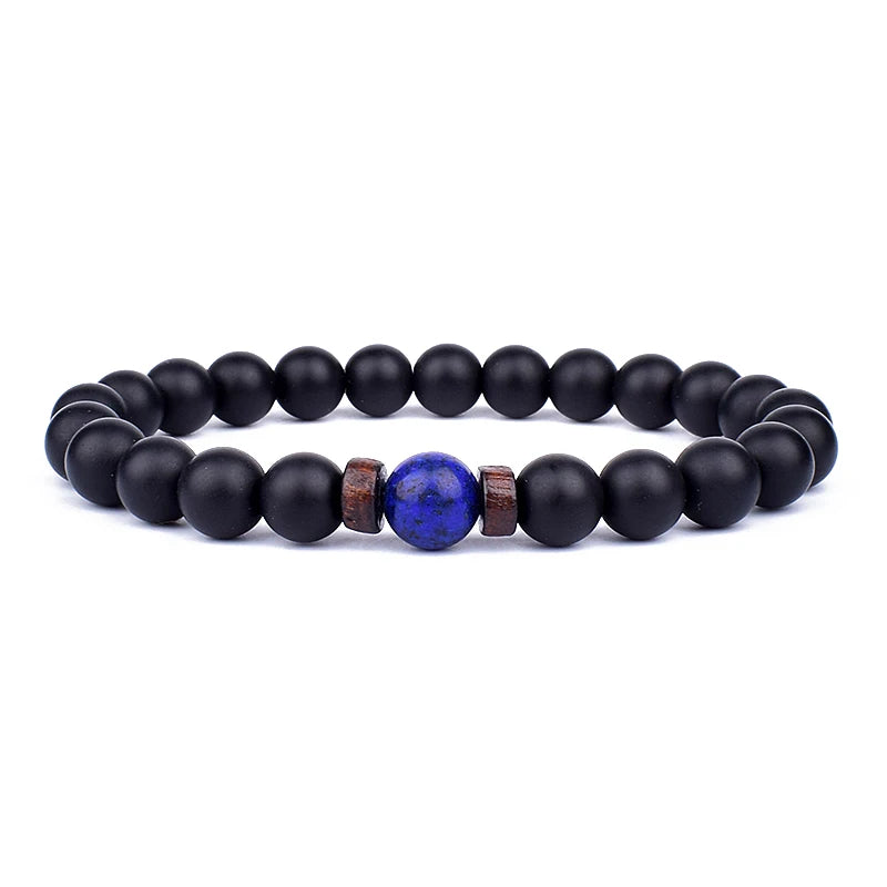 Lava Stone and Wood Bead Bracelet – 8mm Tibetan Buddha Jewelry for Men and Women