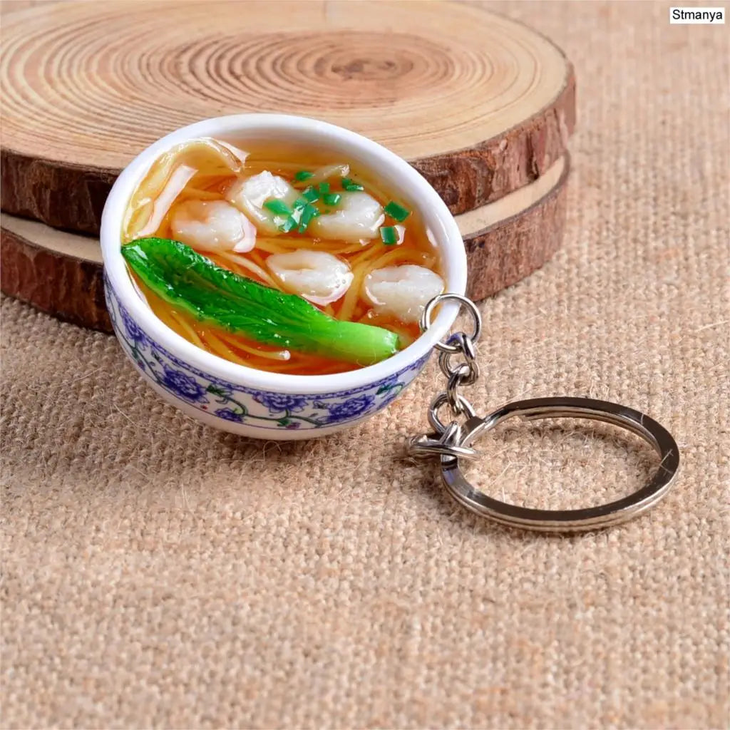 Miniature Noodle Bowl Keychain – Chinese Porcelain Style Bag Pendant