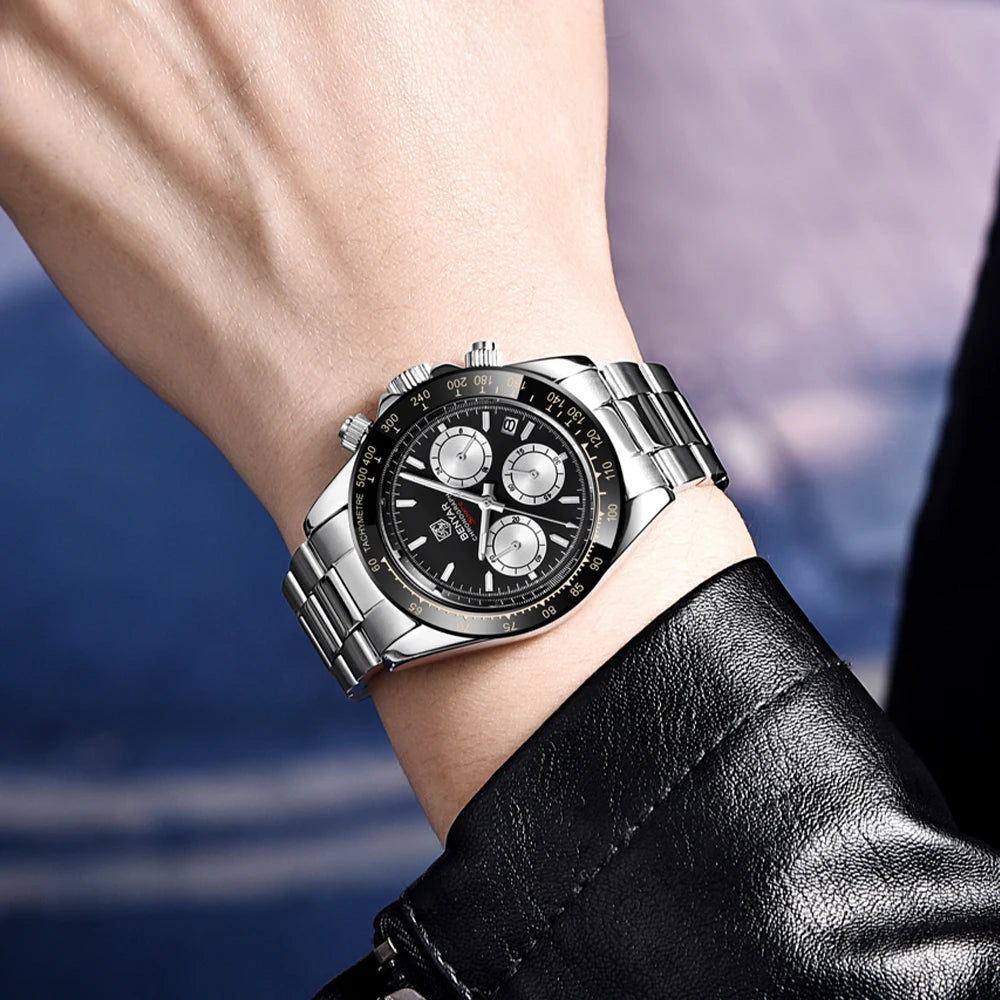 BENYAR Stainless Steel Chronograph Watch – Luxury Quartz for Men