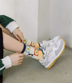 Floral Print Crew Socks – Kawaii Cotton Winter Hosiery for Women