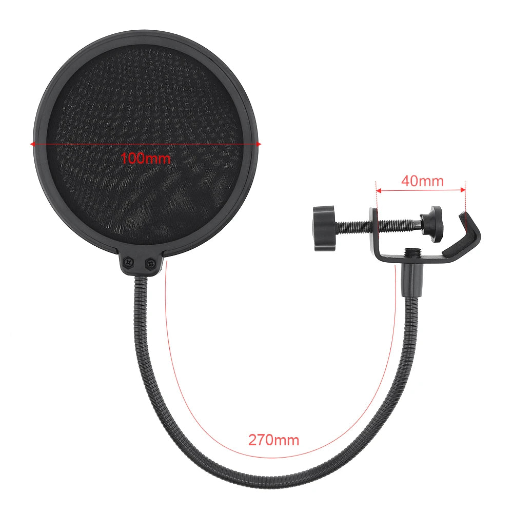 Double Layer Pop Filter – Flexible Mic Wind Screen for Studio Recording