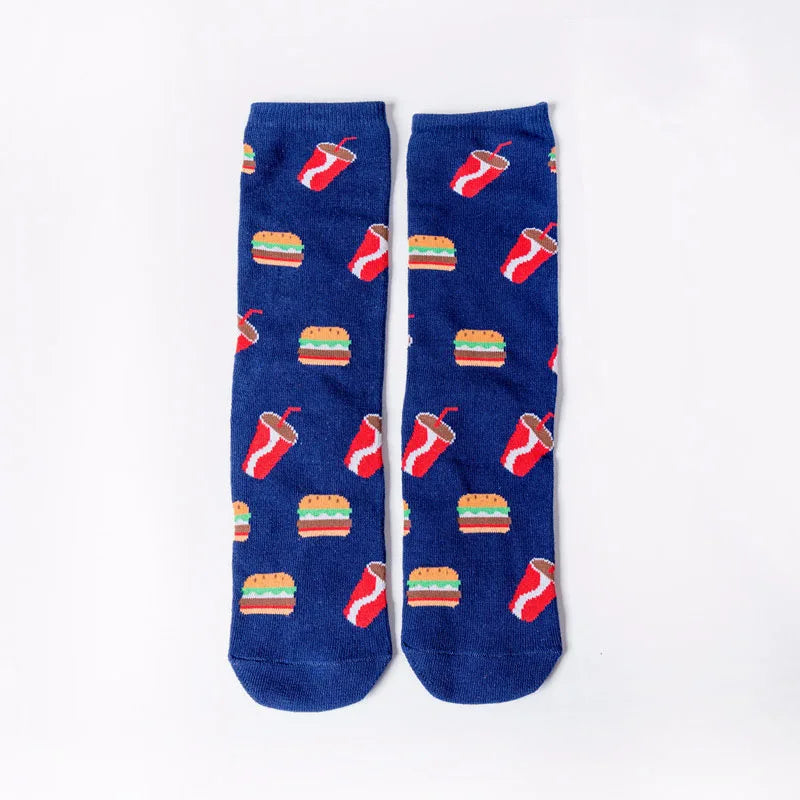 Novelty Food Print Crew Socks – Funny Cartoon Cotton Socks for Casual Wear