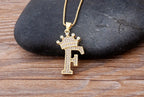 Copper Zircon Initial Crown Necklace – Hip-Hop Alphabet Jewelry for Men and Women
