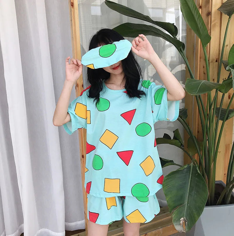 Crayon Shin-chan Cotton Pajama Set – Summer Sleepwear for Couples