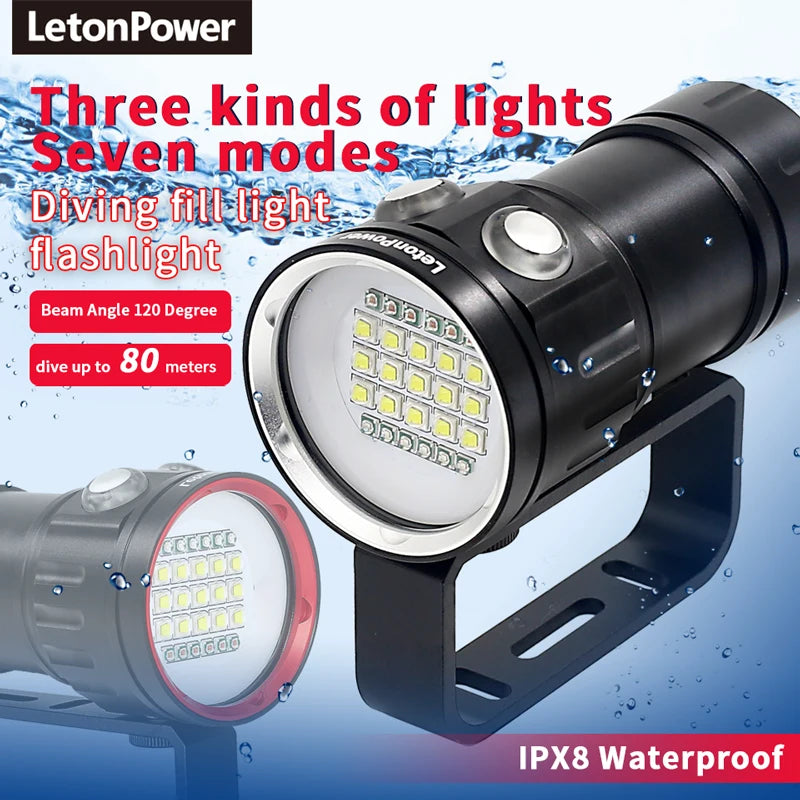 Underwater LED Photography Light – 20000LM Waterproof Video Torch for Diving