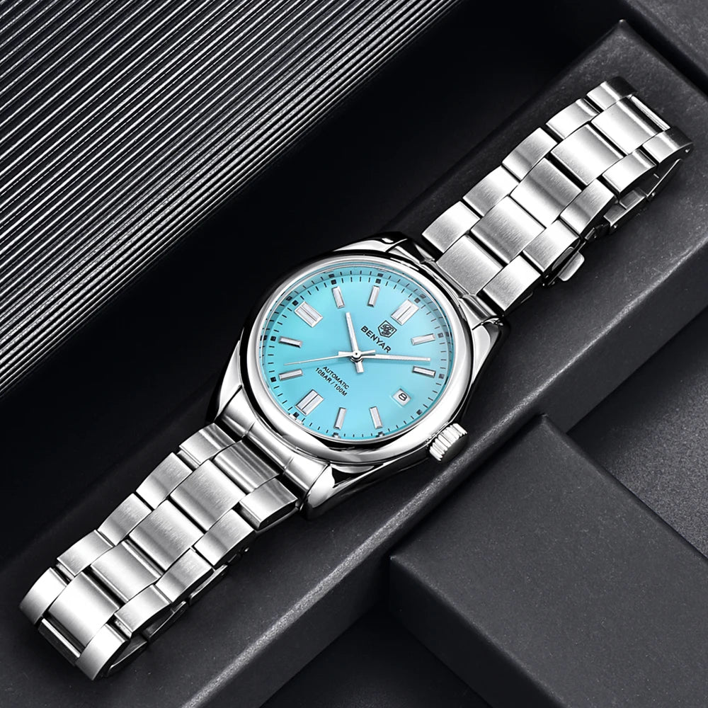 Stainless Steel Mechanical Watch – 10Bar Waterproof for Diving and Sports