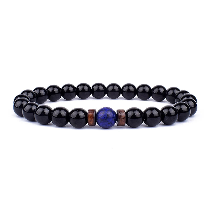 Lava Stone and Wood Bead Bracelet – 8mm Tibetan Buddha Jewelry for Men and Women