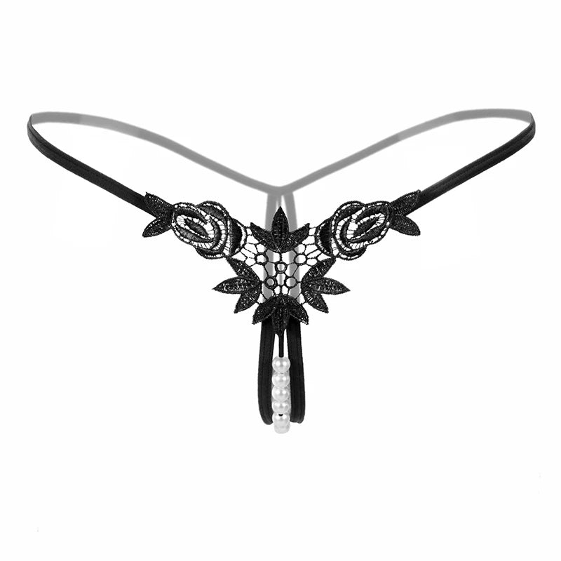 Lace G-String Thong – Pearl Back Bow Details for Sexy Lingerie