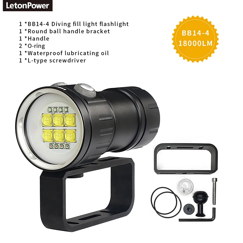 Underwater LED Photography Light – 20000LM Waterproof Video Torch for Diving