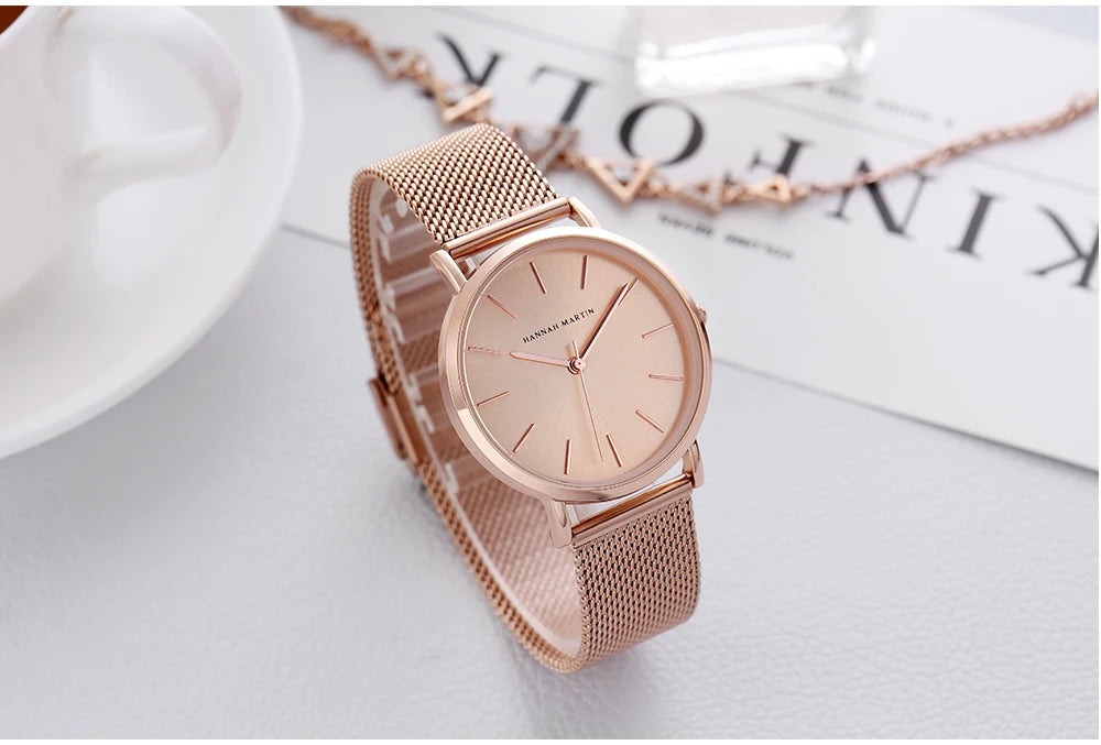 Rose Gold Stainless Steel Watch – Japan Quartz Waterproof for Ladies