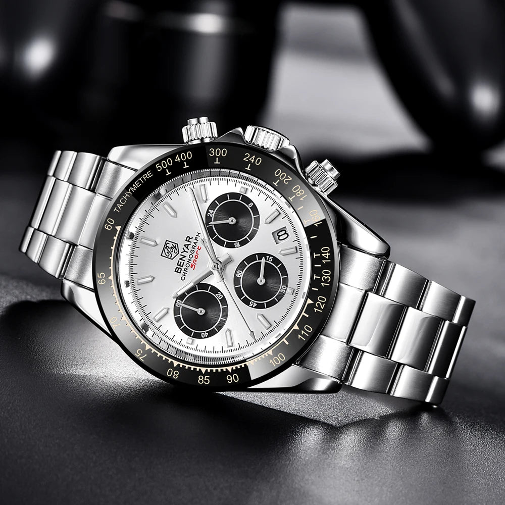 BENYAR Stainless Steel Chronograph Watch – Luxury Quartz for Men