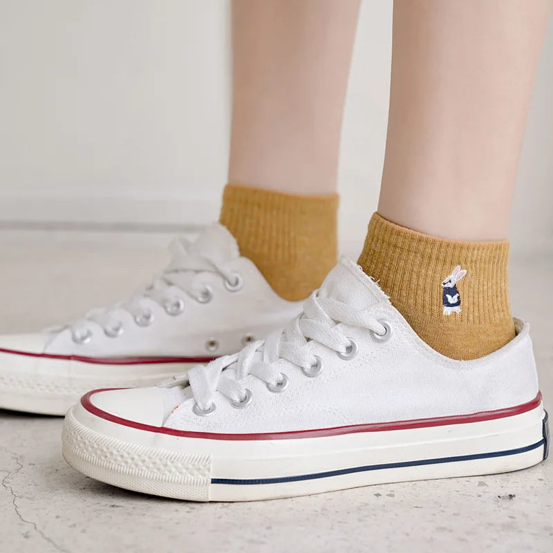 Embroidered Cotton Animal Socks – Kawaii Casual Streetwear for Women