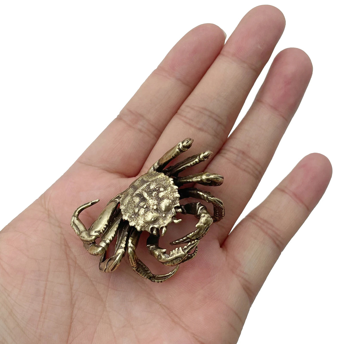 Solid Brass Crab Figurine – Antique Bronze Tea Pet for Home Decoration
