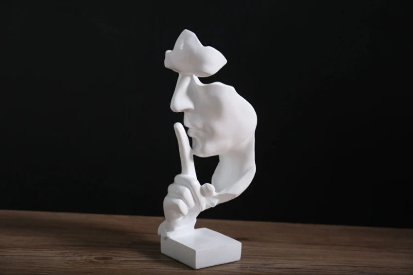 Abstract Thinker Resin Statue – Gold Silence Face Sculpture for Home Decor