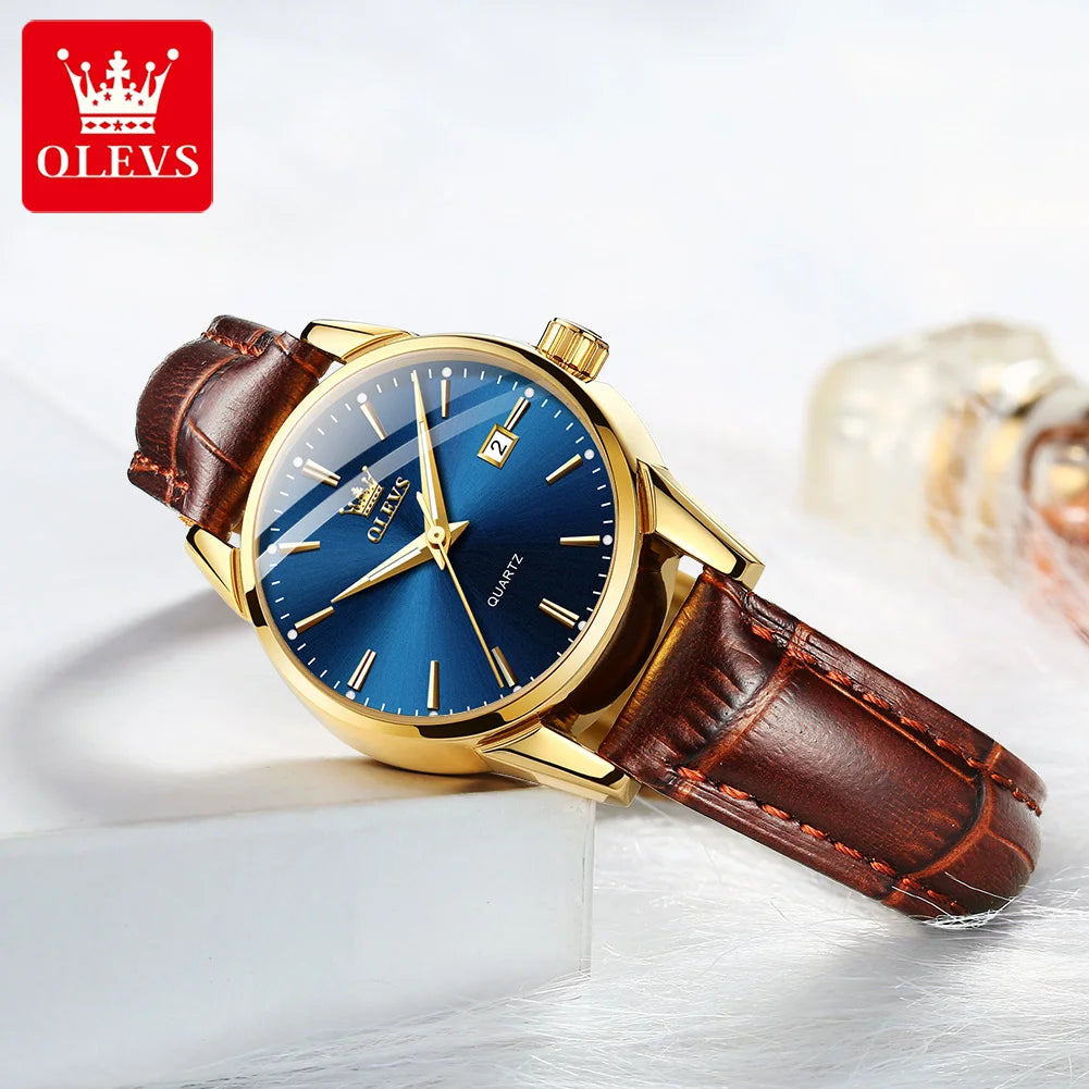 OLEVS Quartz Wristwatch – Leather Strap for Business Casual Wear