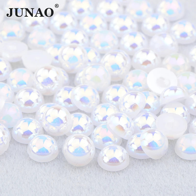 White AB Flatback Pearls – Assorted Size Beads for DIY Crafts and Jewelry