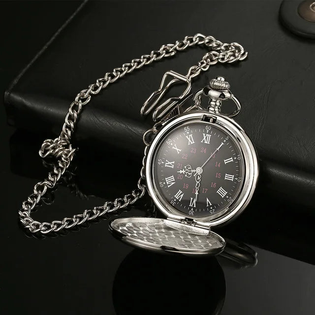 Vintage Roman Numeral Pocket Watch – 37cm Steel Fob Chain for Men and Women