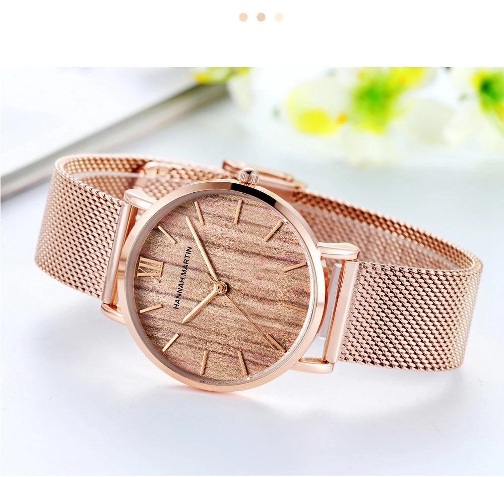 Rose Gold Stainless Steel Watch – Japan Quartz Waterproof for Ladies
