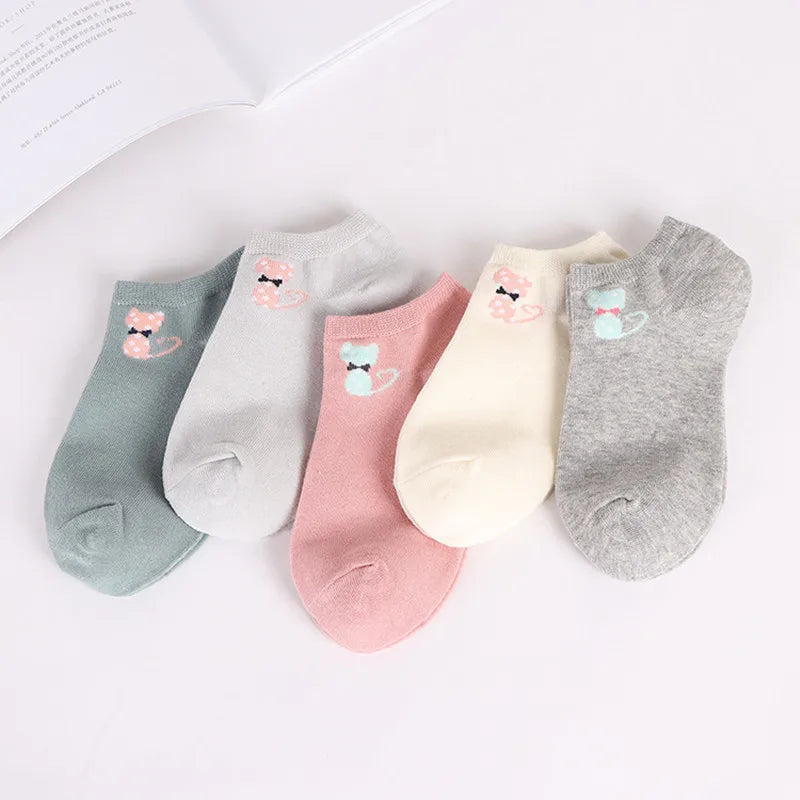 Cute Cat Ankle Socks – Cartoon Animal Kitten Cotton Hosiery for Women