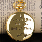 Golden Quartz Pocket Watch – I Love You Engraved Gift for Anniversary