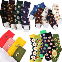 Novelty Food Print Crew Socks – Funny Cartoon Cotton Socks for Casual Wear