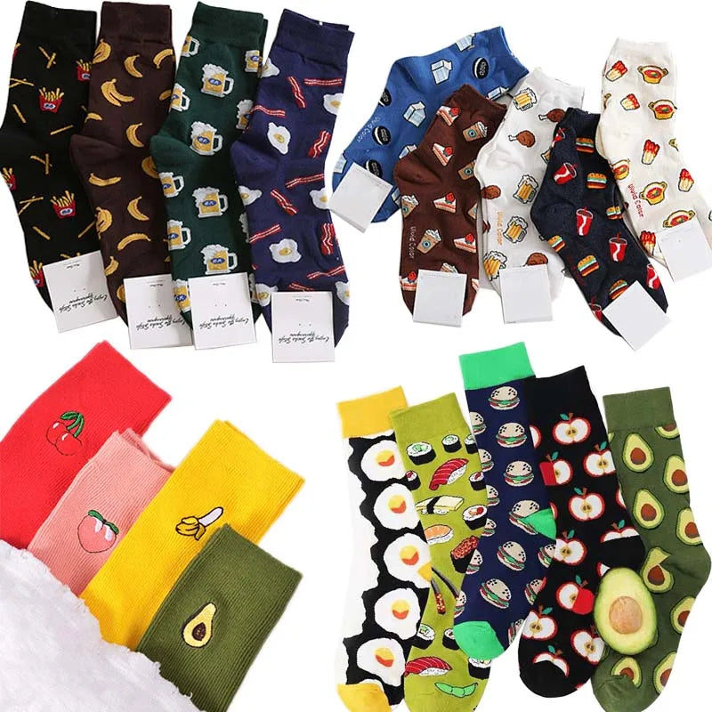 Novelty Food Print Crew Socks – Funny Cartoon Cotton Socks for Casual Wear