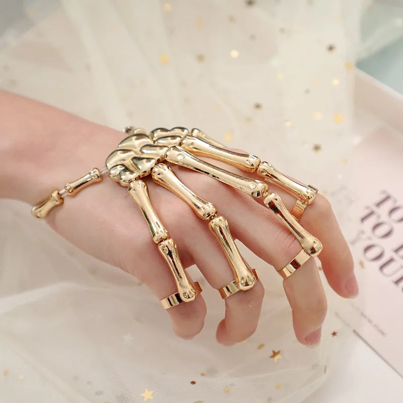 Skeleton Hand Bracelet – Adjustable Gothic Skull Bangle for Halloween Cosplay