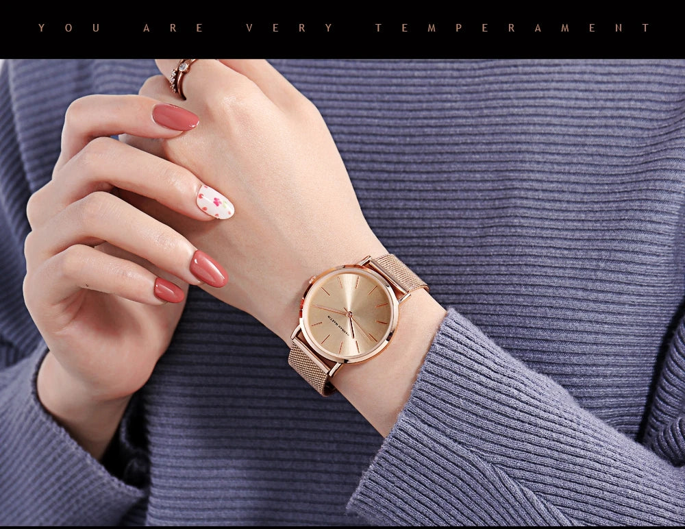 Rose Gold Stainless Steel Watch – Japan Quartz Waterproof for Ladies