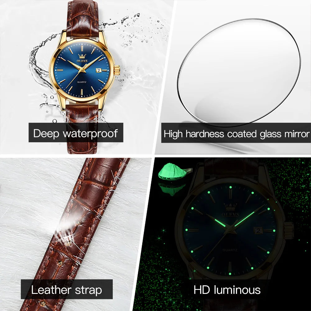 OLEVS Quartz Wristwatch – Leather Strap for Business Casual Wear