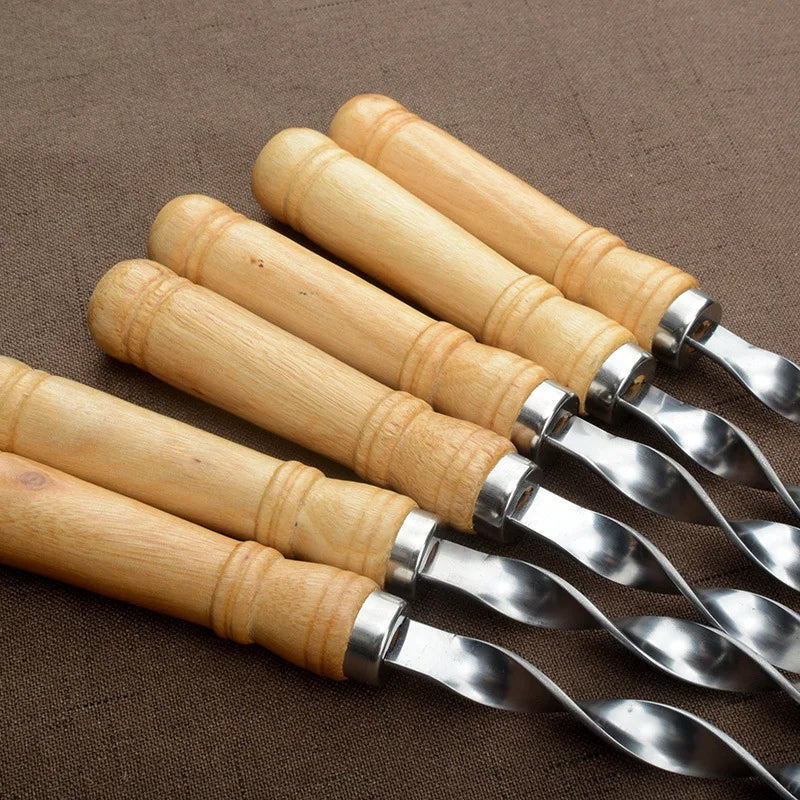 Stainless Steel BBQ Skewers – 55cm Long Handle Grill Sticks for Outdoor Cooking