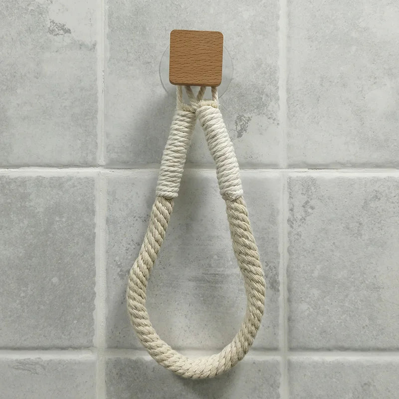 Adhesive Hemp Paper Towel Holder – Wall Mounted Rack for Bathroom Storage