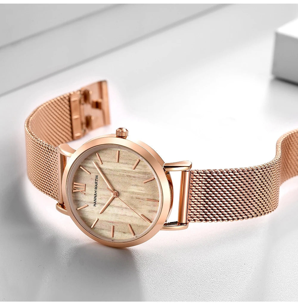 Rose Gold Stainless Steel Watch – Japan Quartz Waterproof for Ladies