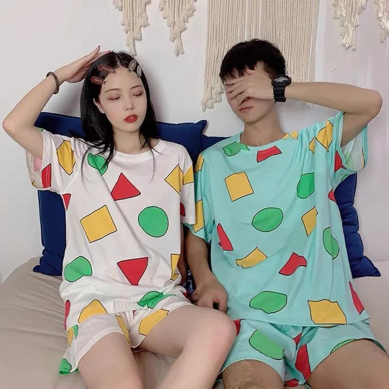 Crayon Shin-chan Cotton Pajama Set – Summer Sleepwear for Couples