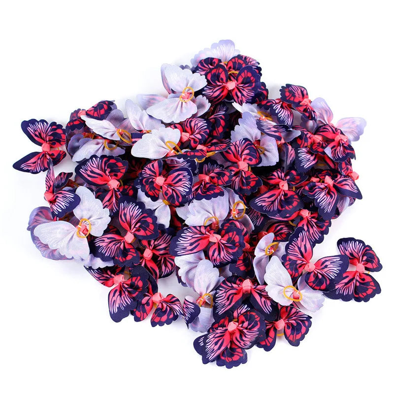 Handmade Ribbon Hair Bows – Elastic Pet Grooming Accessories for Dogs and Cats