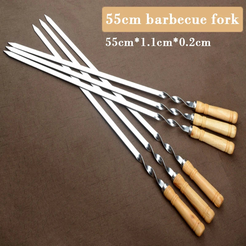 Stainless Steel BBQ Skewers – 55cm Long Handle Grill Sticks for Outdoor Cooking