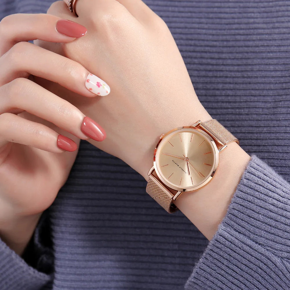 Rose Gold Stainless Steel Watch – Japan Quartz Waterproof for Ladies