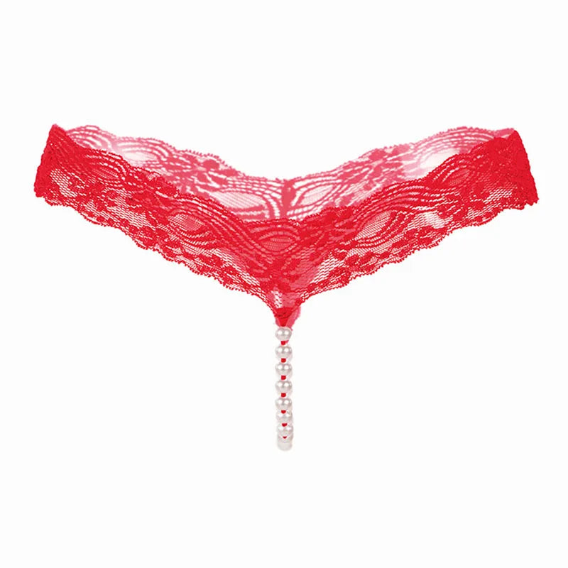 Lace G-String Thong – Pearl Back Bow Details for Sexy Lingerie