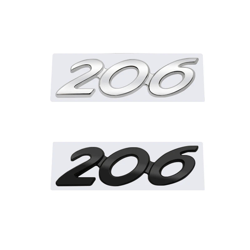 Metal Car Emblem Badge – Glossy Black Chrome Decal for Peugeot 206 Accessories